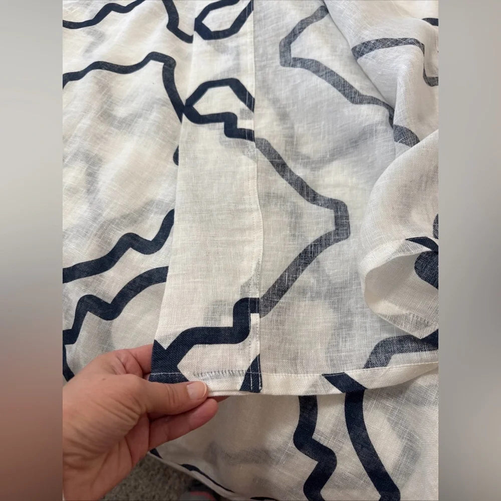 Set Of 2 Pottery Barn 50W x 84L Off-white/ Blue‎ 100% Linen Sheer Curtains